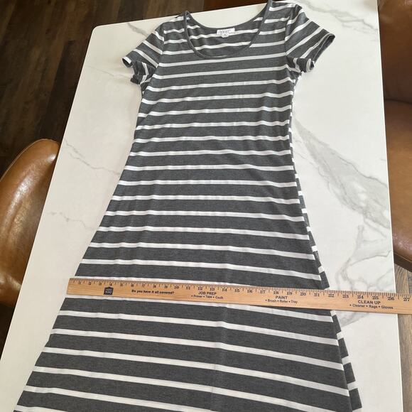 Exist Maxi Dress Gray Ivory Striped Short Sleeve Casual Womens Size Medium NWOT - Picture 6 of 10